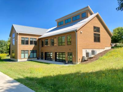View of Spring Creek Education Building from Puddintown Road - Community Room and two lower classrooms